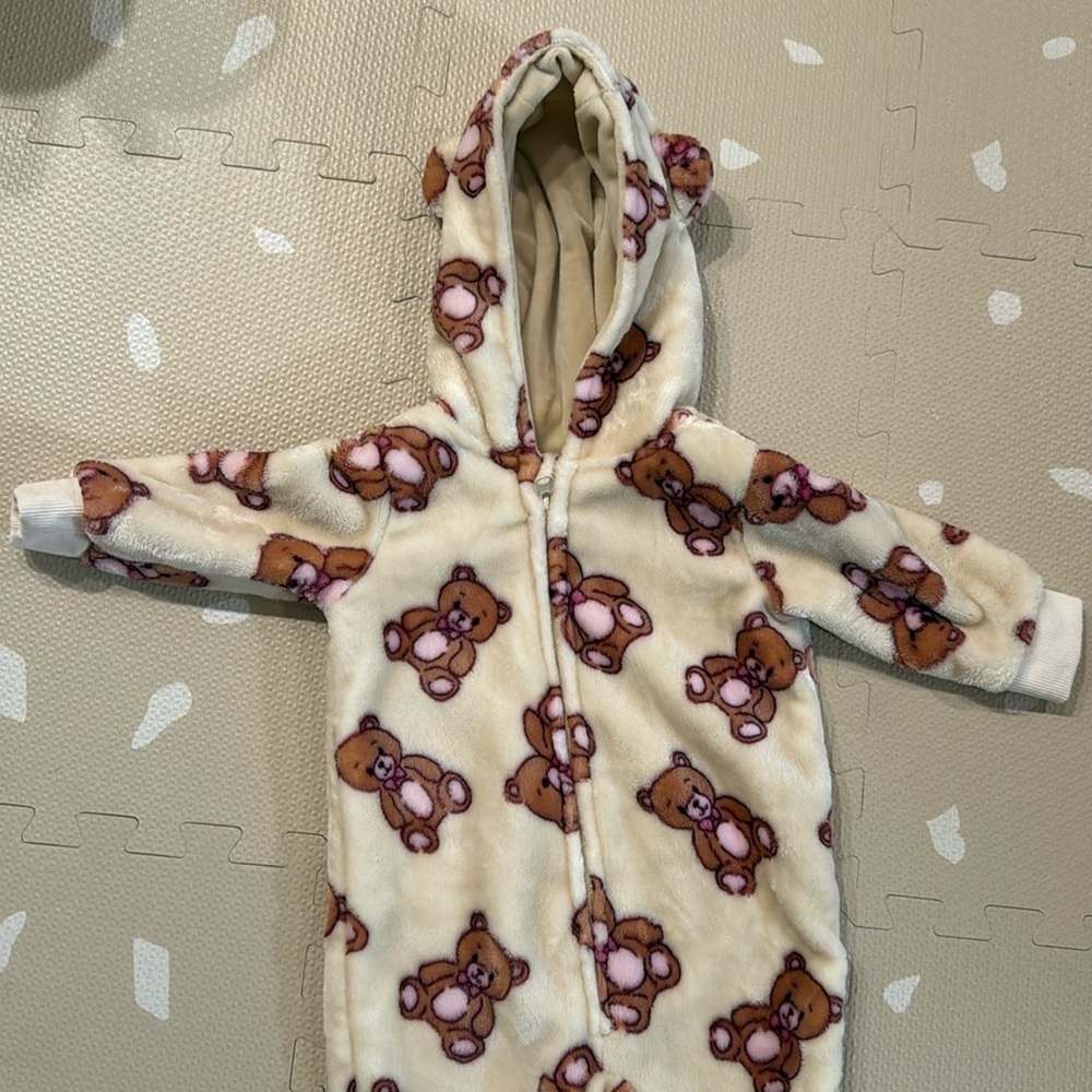 Baby fleece hooded winter outerwear teddy bear print - 9 months